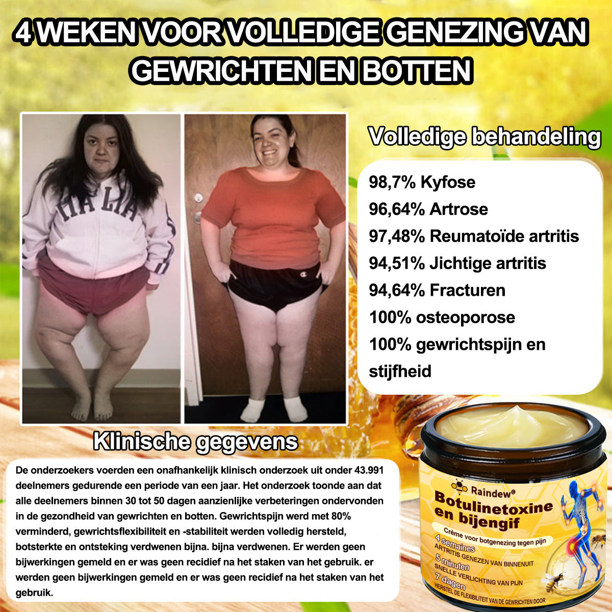 Raindew® Botuline Toxine & Bijengif Pijnstillende Crème voor botgenezing