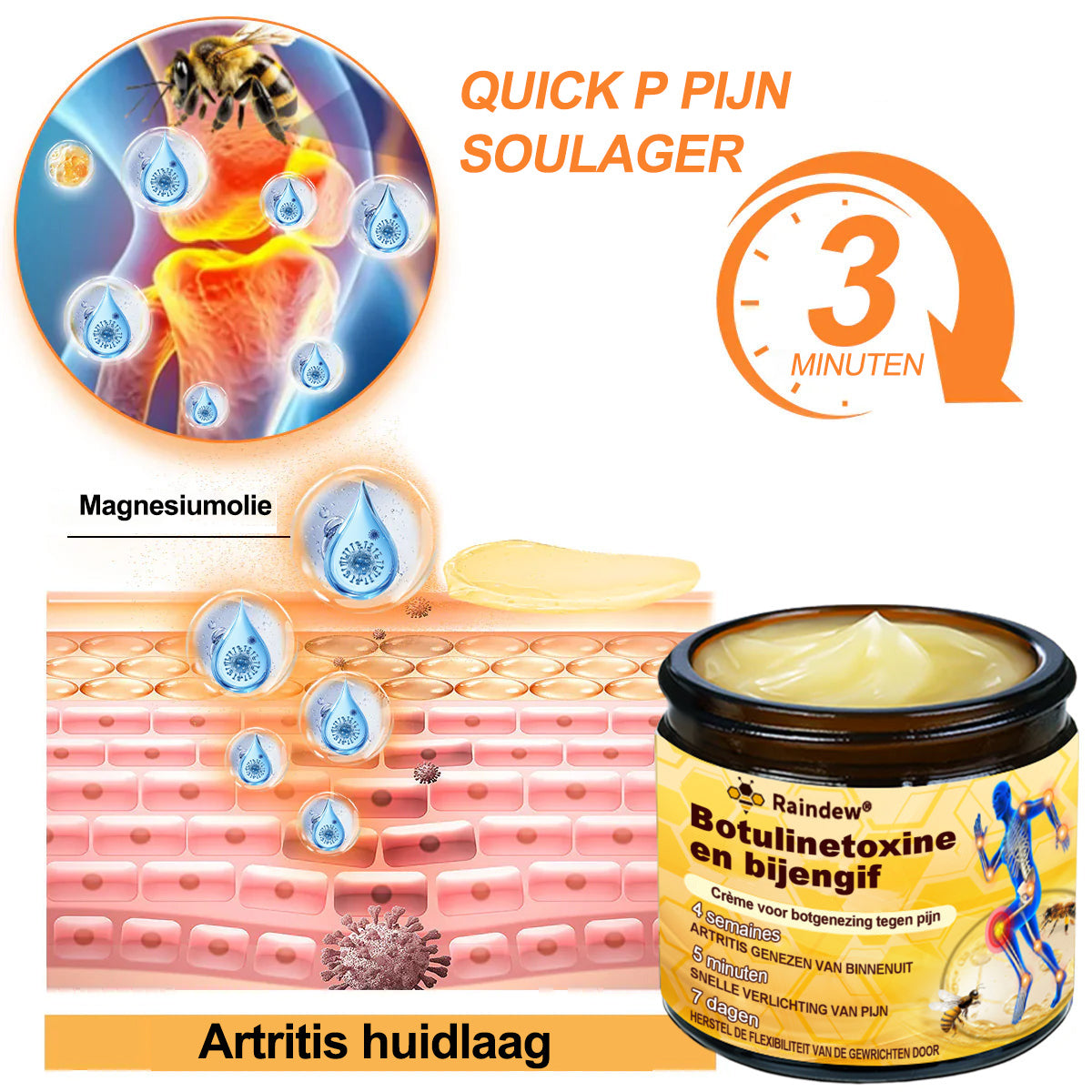 Raindew® Botuline Toxine & Bijengif Pijnstillende Crème voor botgenezing